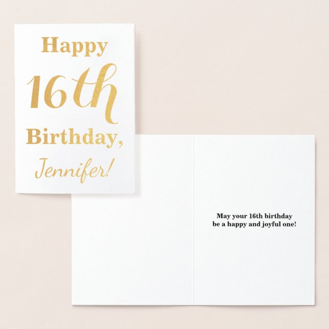 Tarjeta Con Relieve Metalizado Relieve metalizado dorado simple 16º cumpleaños +  (Demostración)