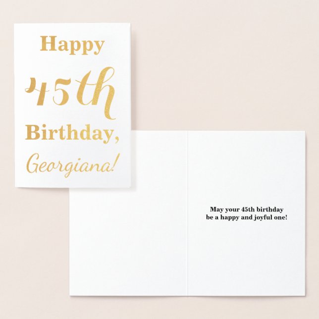 Tarjeta Con Relieve Metalizado Relieve metalizado dorado simple 45º cumpleaños +  (Demostración)