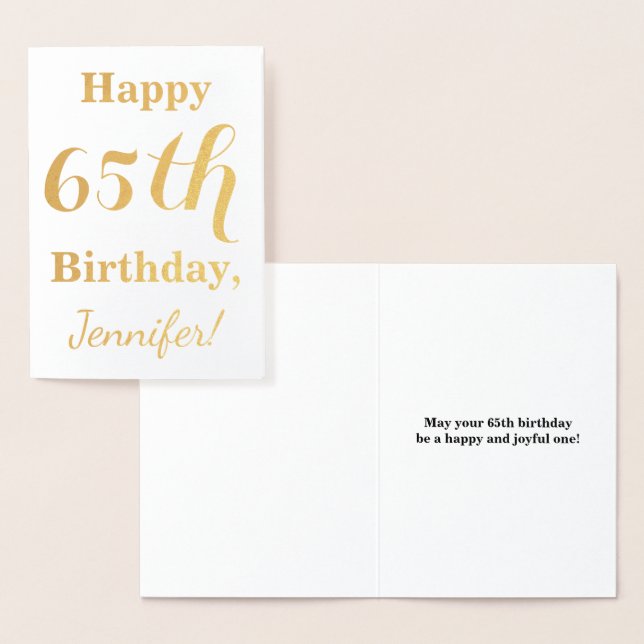 Tarjeta Con Relieve Metalizado Relieve metalizado dorado simple 65º cumpleaños +  (Demostración)