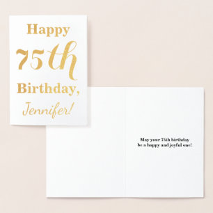 Tarjeta Con Relieve Metalizado Relieve metalizado dorado simple 75º cumpleaños + 