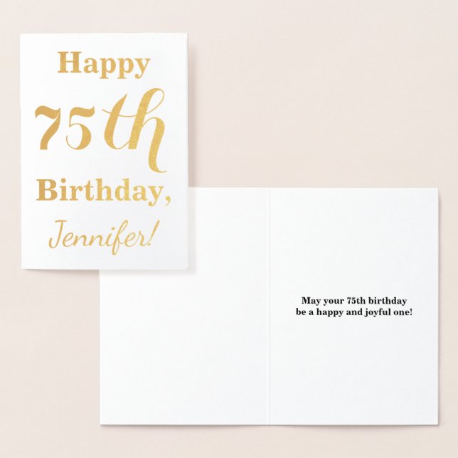 Tarjeta Con Relieve Metalizado Relieve metalizado dorado simple 75º cumpleaños +  (Demostración)