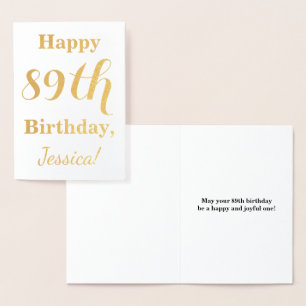 Tarjeta Con Relieve Metalizado Relieve metalizado dorado simple "FELIZ 89º CUMPLE