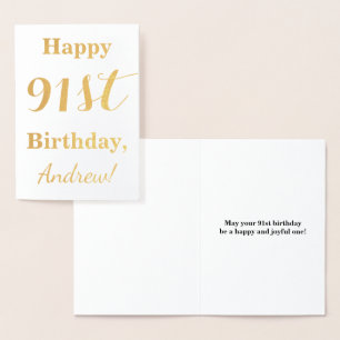 Tarjeta Con Relieve Metalizado Relieve metalizado dorado simple "FELIZ 91º CUMPLE