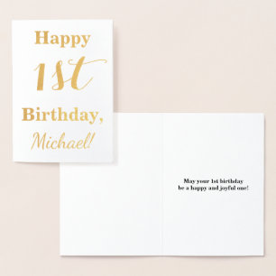 Tarjeta Con Relieve Metalizado Relieve metalizado dorado simple primer cumpleaños