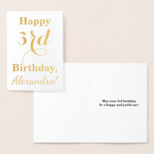 Tarjeta Con Relieve Metalizado Relieve metalizado dorado simple tercer cumpleaños