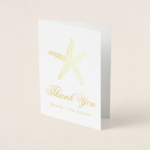Tarjeta Con Relieve Metalizado Relieve metalizado dorado Starfish Gracias Cartas