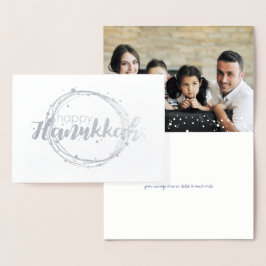 Tarjeta Con Relieve Metalizado Relieve metalizado feliz Hanukkah Bubbles de nieve