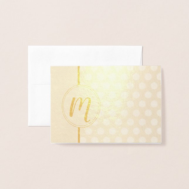 Tarjeta Con Relieve Metalizado Relieve metalizado Monograma Polka Dot Design Note (Anverso con sobre)