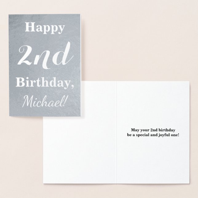 Tarjeta Con Relieve Metalizado Relieve metalizado plateado básico 2º cumpleaños + (Demostración)