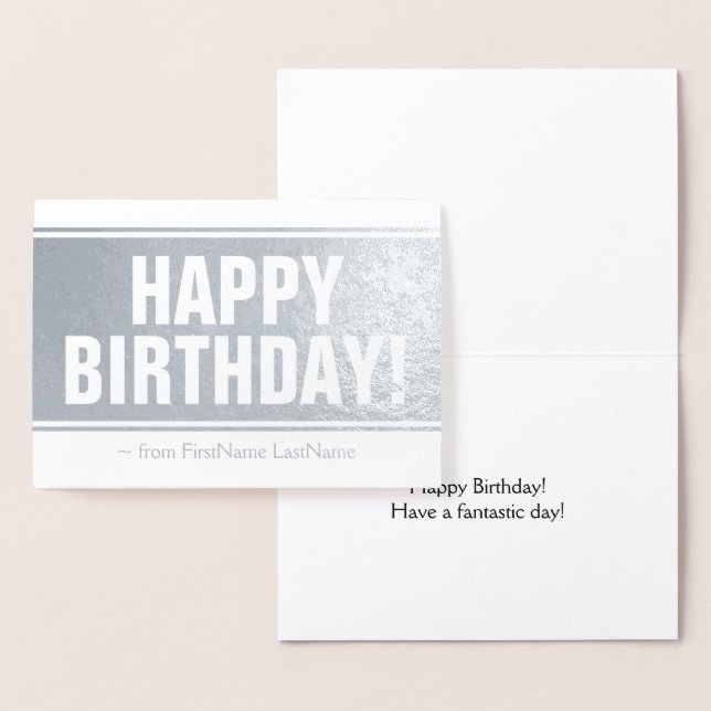 Tarjeta Con Relieve Metalizado Relieve metalizado plateado claro: "¡FELIZ CUMPLEA (Demostración)