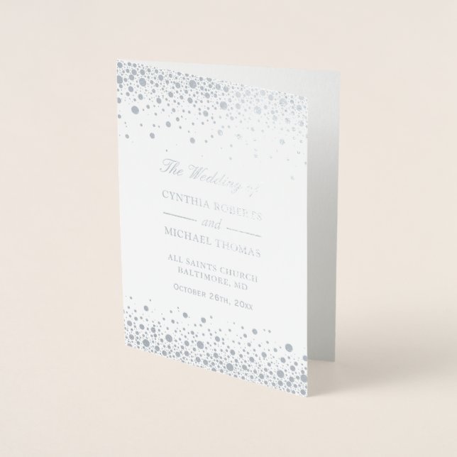 Tarjeta Con Relieve Metalizado Relieve metalizado plateado Confetti Dots Boda Cer (Anverso)