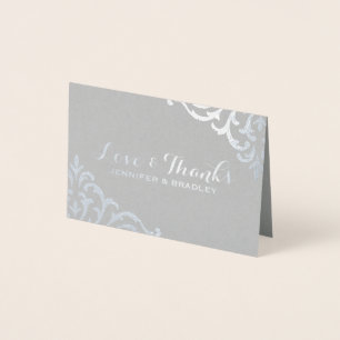 Tarjeta Con Relieve Metalizado Relieve metalizado plateado Damask Elegant Wedding