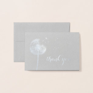 Tarjeta Con Relieve Metalizado Relieve metalizado plateado Dandelion Gracias por
