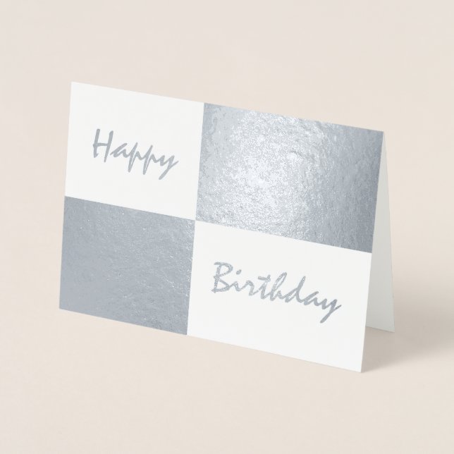 Tarjeta Con Relieve Metalizado Relieve metalizado plateado de cumpleaños feliz y  (Anverso)