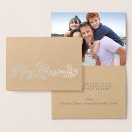 Tarjeta Con Relieve Metalizado Relieve metalizado plateado Elegante Script Feliz 