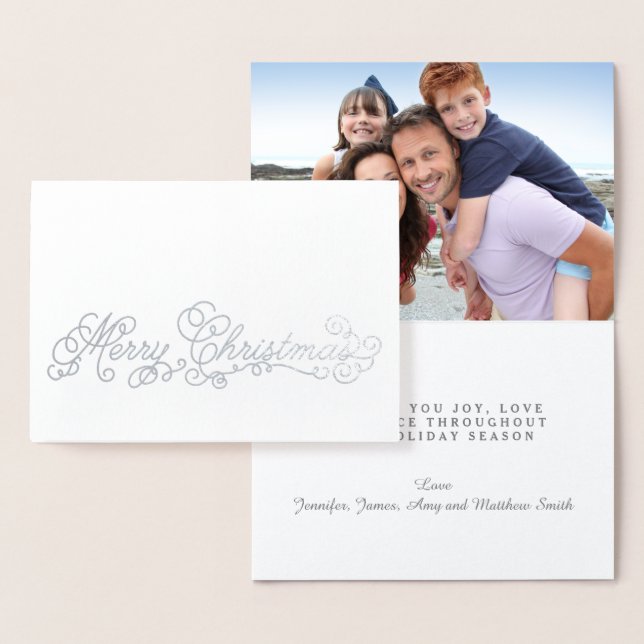 Tarjeta Con Relieve Metalizado Relieve metalizado plateado Elegante Script Feliz  (Demostración)