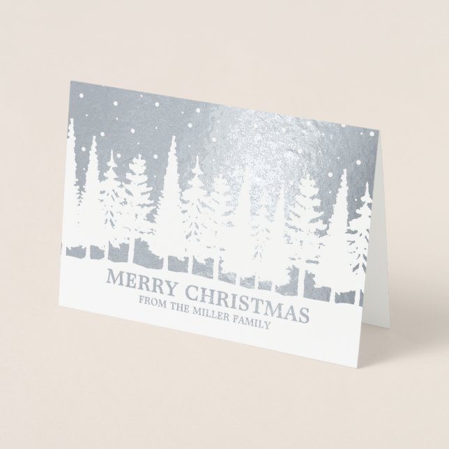 Tarjeta Con Relieve Metalizado Relieve metalizado plateado Feliz Navidad Snowy Tr (Anverso)