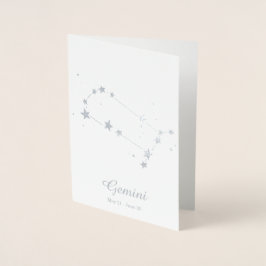 Tarjeta Con Relieve Metalizado Relieve metalizado plateado GEMINI Rótulo Zodiaco