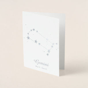 Tarjeta Con Relieve Metalizado Relieve metalizado plateado GEMINI Rótulo Zodiaco 
