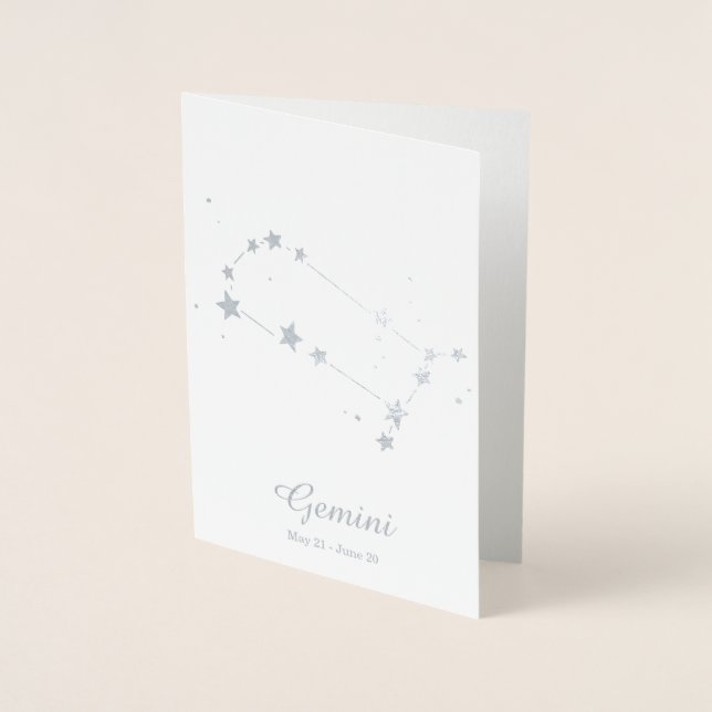 Tarjeta Con Relieve Metalizado Relieve metalizado plateado GEMINI Rótulo Zodiaco  (Anverso)