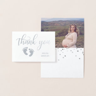 TARJETA CON RELIEVE METALIZADO RELIEVE METALIZADO PLATEADO GRACIAS BABY SHOWER   