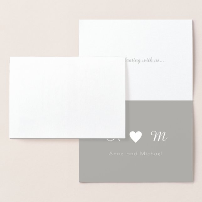 Tarjeta Con Relieve Metalizado Relieve metalizado plateado gracias boda monograma (Demostración)