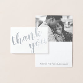 Tarjeta Con Relieve Metalizado Relieve metalizado plateado Gracias con foto y nom