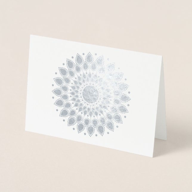 Tarjeta Con Relieve Metalizado Relieve metalizado plateado Lotus Mandala (Anverso)