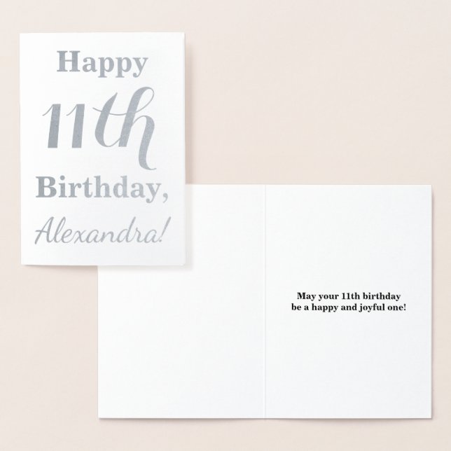 Tarjeta Con Relieve Metalizado Relieve metalizado plateado simple 11º cumpleaños  (Demostración)