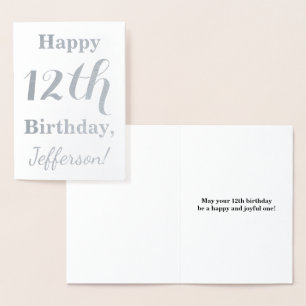 Tarjeta Con Relieve Metalizado Relieve metalizado plateado simple 12º cumpleaños 