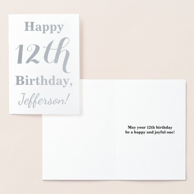 Tarjeta Con Relieve Metalizado Relieve metalizado plateado simple 12º cumpleaños  (Demostración)