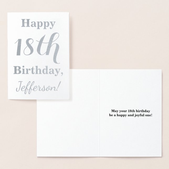 Tarjeta Con Relieve Metalizado Relieve metalizado plateado simple 18º cumpleaños  (Demostración)
