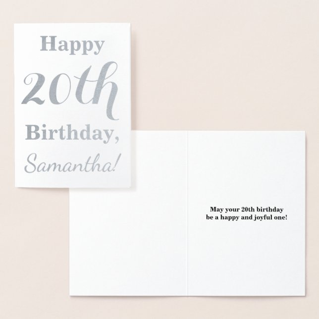 Tarjeta Con Relieve Metalizado Relieve metalizado plateado simple 20 cumpleaños + (Demostración)