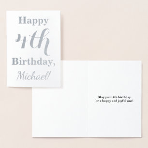 Tarjeta Con Relieve Metalizado Relieve metalizado plateado simple 4 cumpleaños +