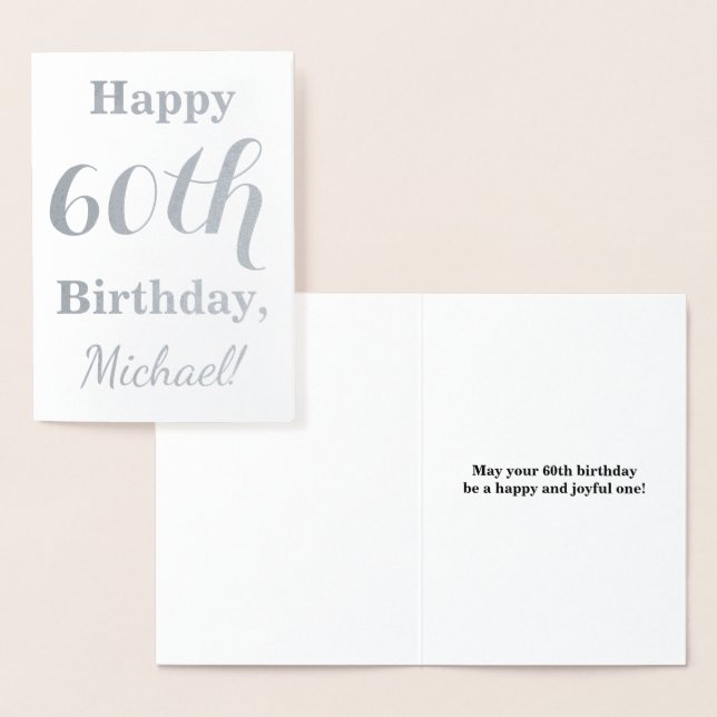 Tarjeta Con Relieve Metalizado Relieve metalizado plateado simple 60º cumpleaños  (Demostración)
