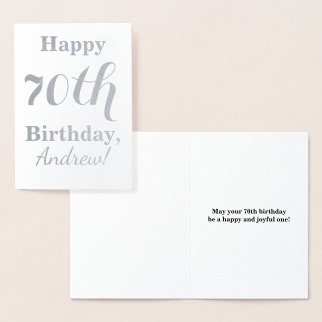 Tarjeta Con Relieve Metalizado Relieve metalizado plateado simple 70 cumpleaños + (Demostración)