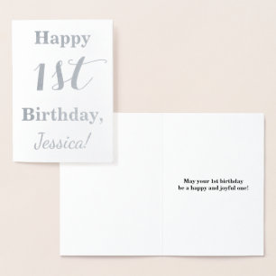 Tarjeta Con Relieve Metalizado Relieve metalizado plateado simple primer cumpleañ