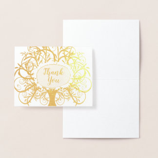 Tarjeta Con Relieve Metalizado Relieve metalizado plateado Swirl Tree Gracias
