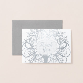 Tarjeta Con Relieve Metalizado Relieve metalizado plateado Swirl Tree Gracias
