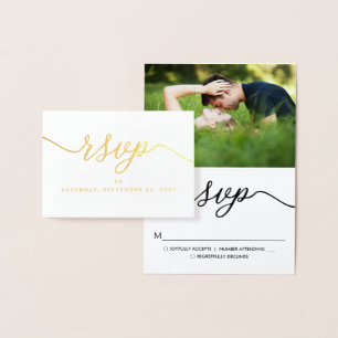 Tarjeta Con Relieve Metalizado Relieve metalizado REAL Moderno Script RSVP Gold