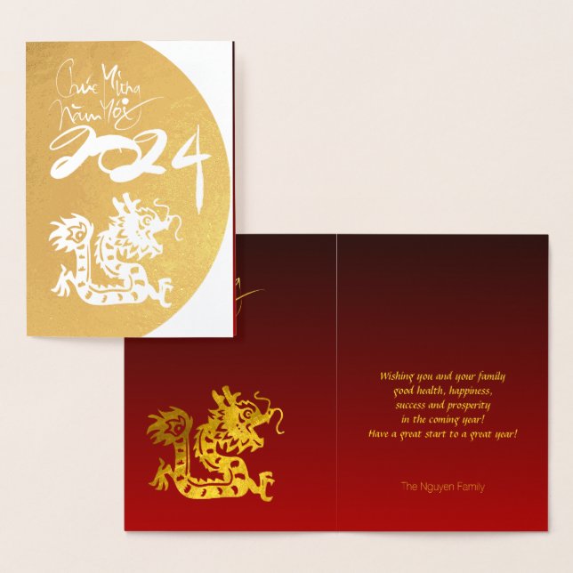 Tarjeta Con Relieve Metalizado RFC de Dragón Vietnamita de Oro Año Nuevo 2024 (Demostración)