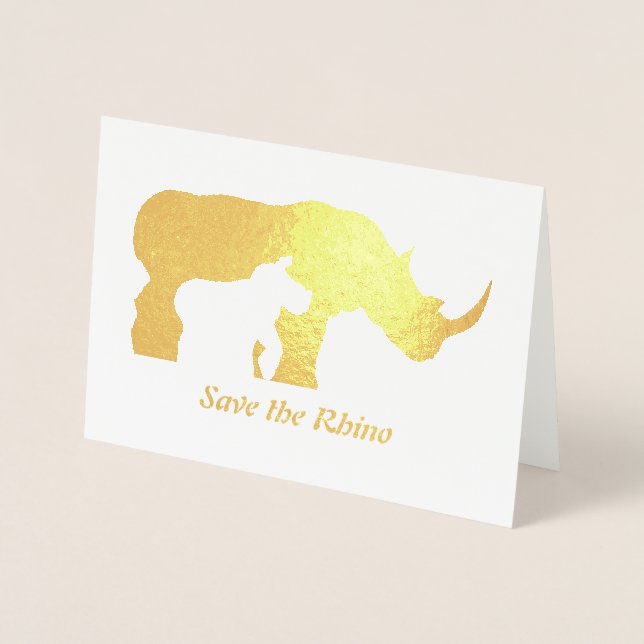 Tarjeta Con Relieve Metalizado Rinoceronte blanco y negro (Anverso)