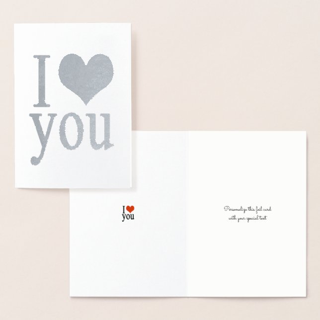 Tarjeta Con Relieve Metalizado romántico te amo corazón plateado (Demostración)