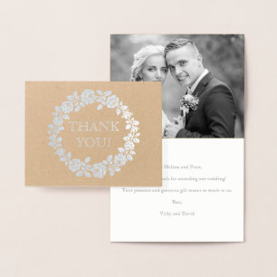 Tarjeta Con Relieve Metalizado Rosa boda Gracias kraft papel foto plata