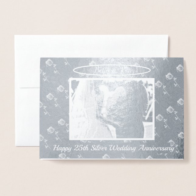 Tarjeta Con Relieve Metalizado Rosas de plata de cualquier aniversario fotograma  (Anverso con sobre)