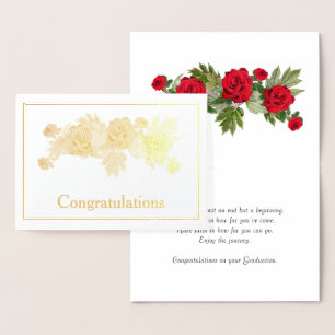 Tarjeta Con Relieve Metalizado Rosas Rojas Floral Graduación Felicitaciones Oro