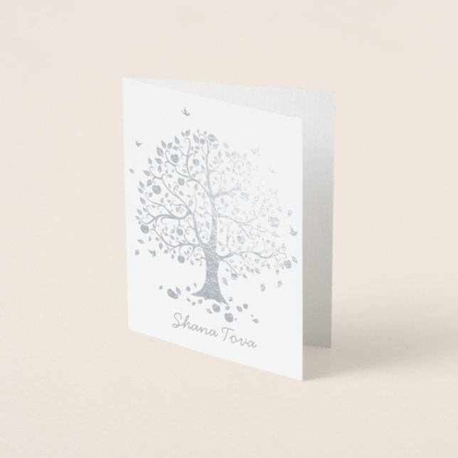 Tarjeta Con Relieve Metalizado Rosh Hashanah, árbol de la vida (Anverso)