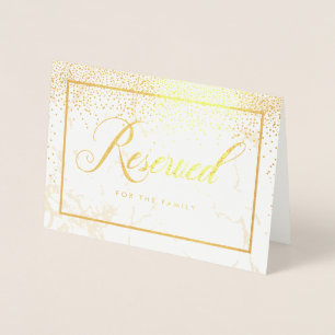 Tarjeta Con Relieve Metalizado Rótulos de mesa reservadas y de confeti de oro de 