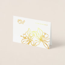 RSVP boda tarjeta oro Relieve metalizado lirios fl