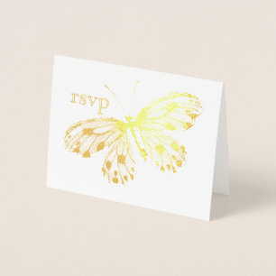 Tarjeta Con Relieve Metalizado RSVP de mariposa dorada